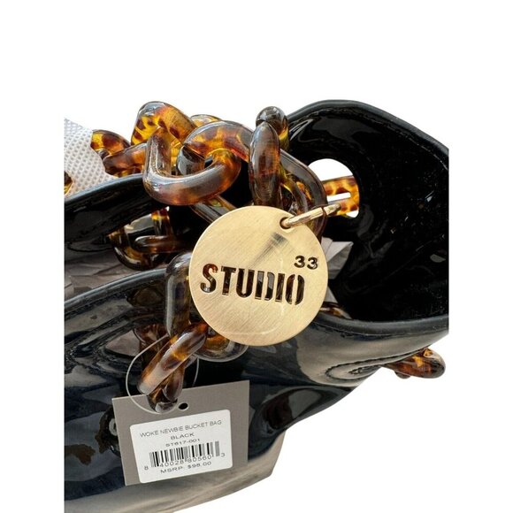 Studio 33 Women’s Woke Newbie Bucket Bag Patent Glossy Black Satchel Handbag NWT - Picture 7 of 12